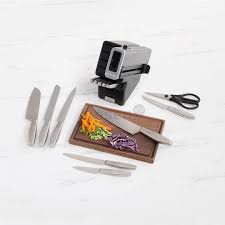 NJ StaySharp 14-Piece Stainless Steel Knife Set with Wood Block & Built-In Sharpener