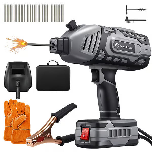 Portable welding machine + welding rods + set of gloves